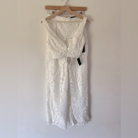 Lulus My Heart Is Yours White Lace-Up Crochet Two Piece Jumpsuit Size XS NWT - Picture 3 of 14
